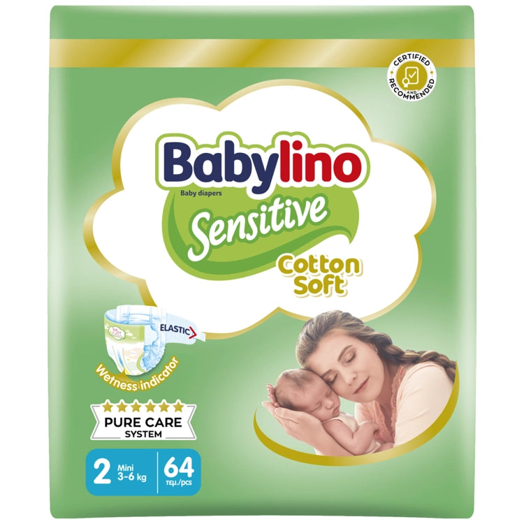 Babylino Sensitive Cotton Soft Πάνες No2 3-6kg 64τμχ